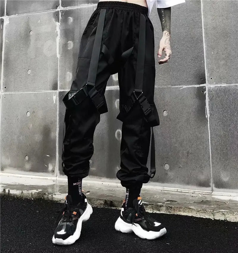 Harajuku Cargo Pants Techwear Joggers Multi Pocket Urban Streetwear Elements — Black | KIMLUD