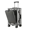 Aluminium Front Opening Luggage Case With Multifunction Password Lock And Cup Holder — Cool Silver | KIMLUD