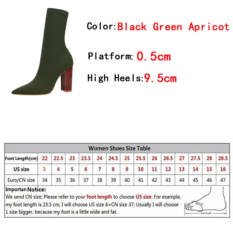Ankle Boots – Stretch Sock Boot – 8cm Square Heel – Women | KIMLUD