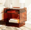 Acrylic Bedside Table With LED Lamp — Brown | KIMLUD