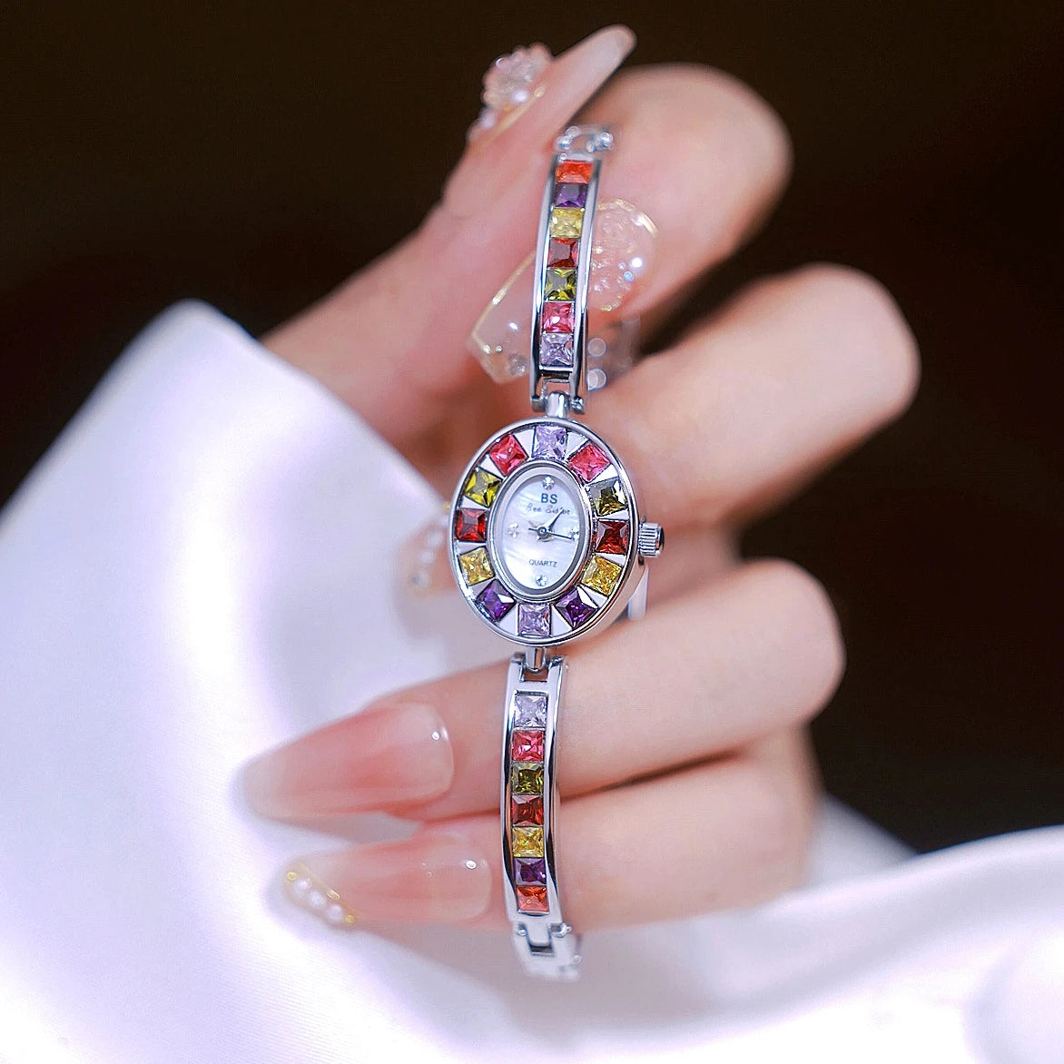 Quartz Watch Chain-Link Gradient Light — Silver | KIMLUD