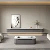 Marble-Wood TV Cabinet Console With Coffee Table — White Marble | KIMLUD