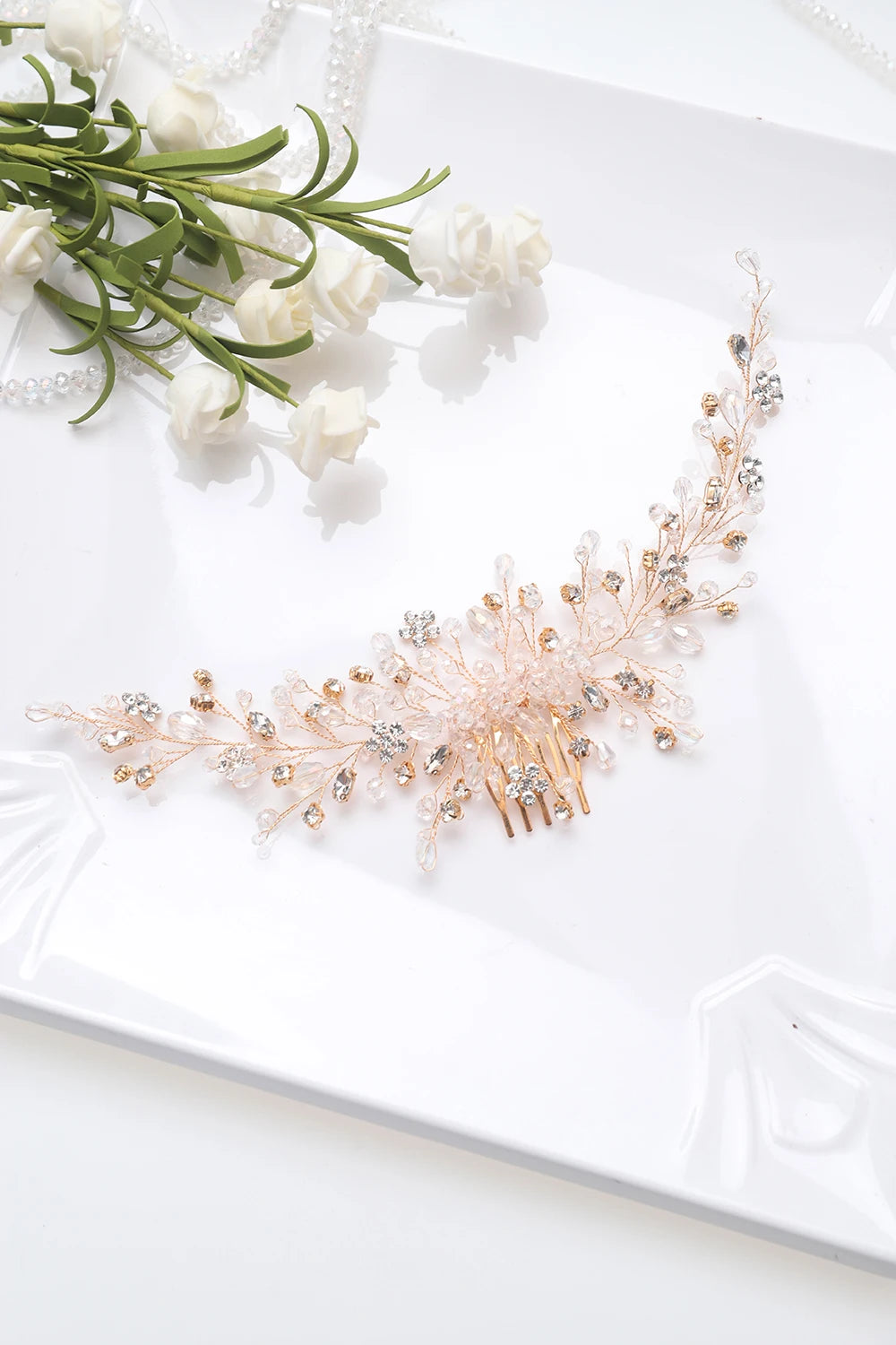 KIMLUD, Vintage Rose gold Silver Wedding Accessories bridal headwear Shiny Crystal Hair comb Elegant banquet for women, China / Rose Gold, KIMLUD Womens Clothes