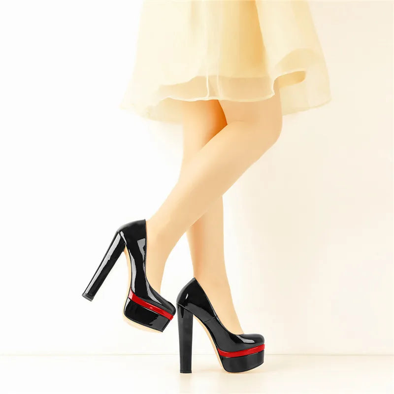 Pumps – Platform Round Toe High Heels Slip-On – PU | KIMLUD