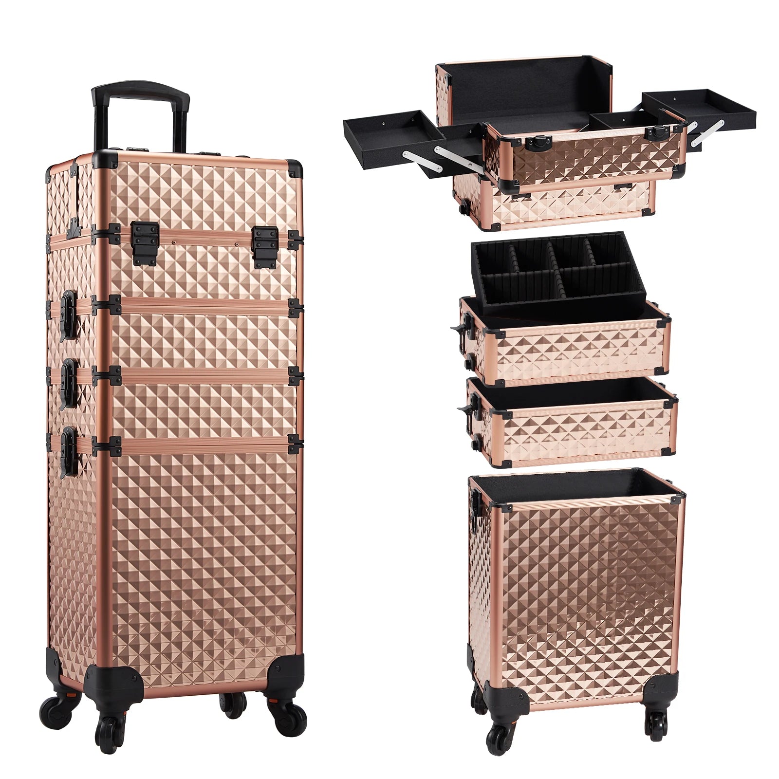 Aluminum Rolling Makeup Case 4-in-1 Water Resistant — Black | KIMLUD