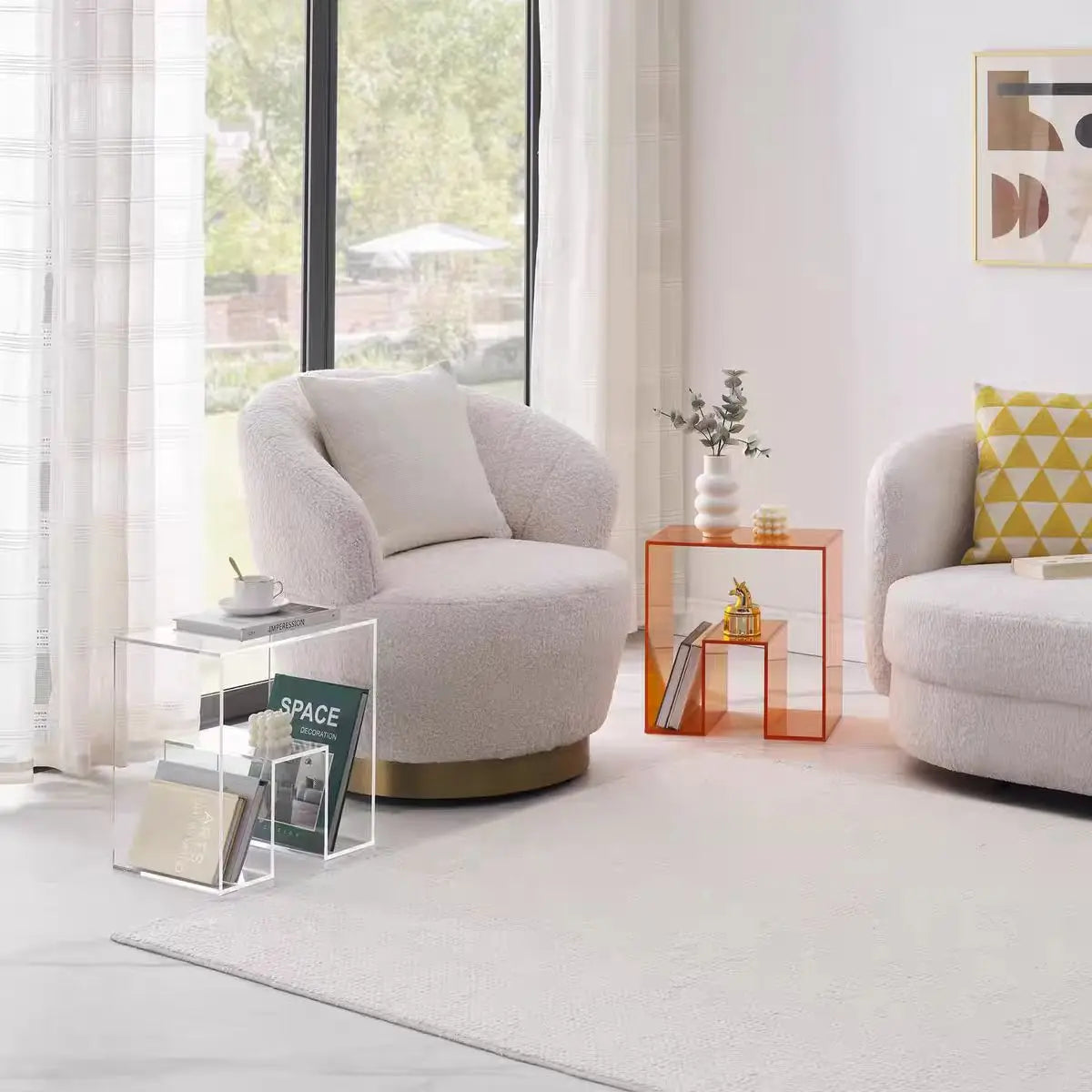 Acrylic Bedside Table With Storage — Orange | KIMLUD
