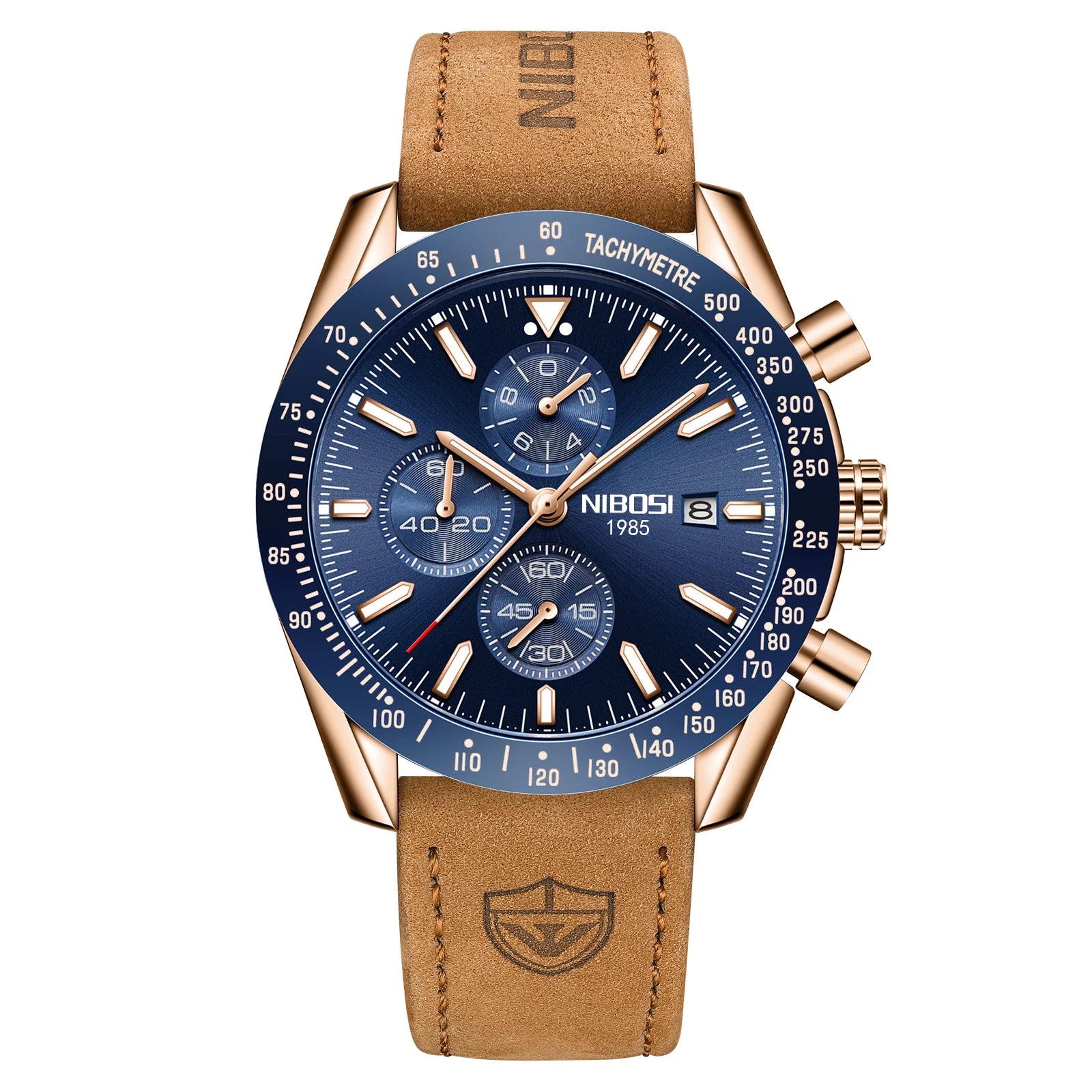 NIBOSI 2615 Business Style Men Watch Luminous Real Leather Band Wristwatch Silicone Strap Chronograph Quartz Watches