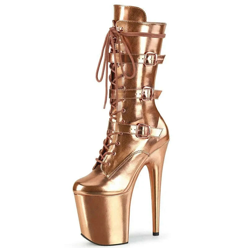 KIMLUD, Gothic High Boots 20cm Pole Dance High Heels Platform Thin Heel Thick Soled Fashion Club Boots LargeGold Thin Heel, KIMLUD Womens Clothes