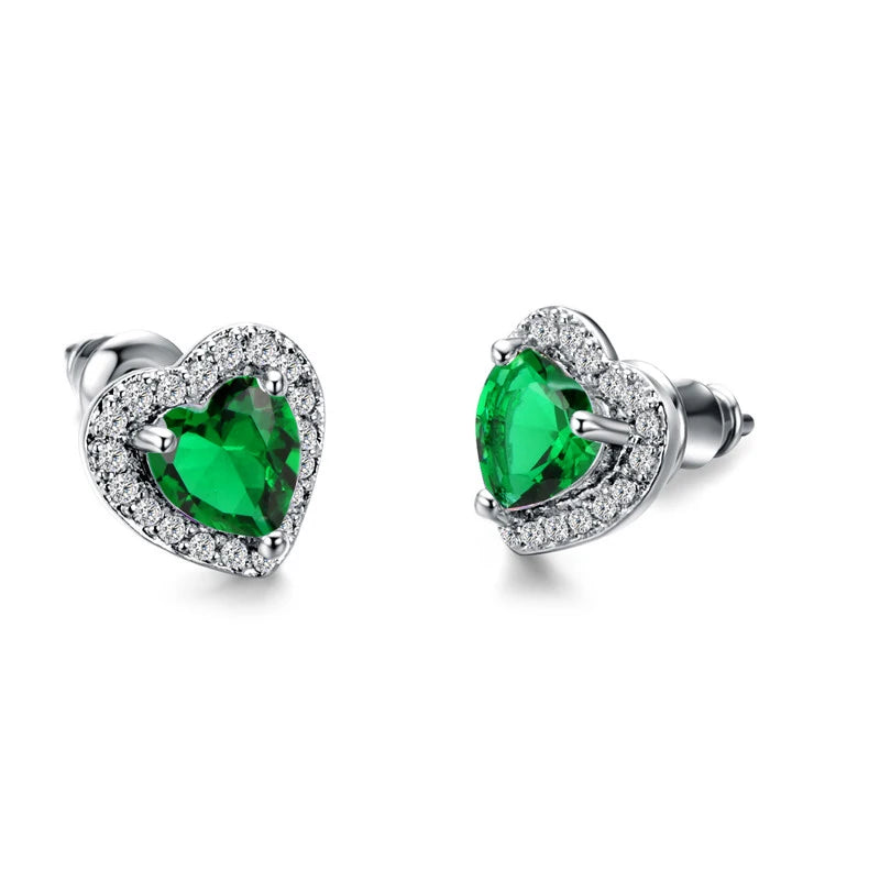 Cubic Zirconia Stud Earrings Heart Design — Assorted Colors | KIMLUD