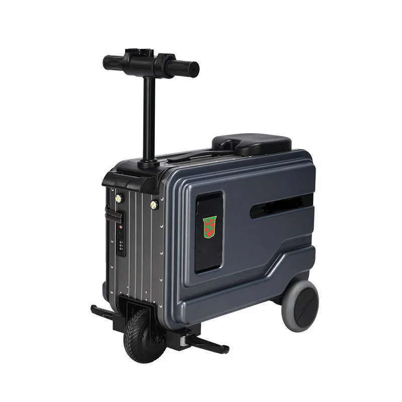 Electric Rideable Aluminum Alloy Suitcase With Built-In Seat And Ambient Light — Cobalt Blue | KIMLUD