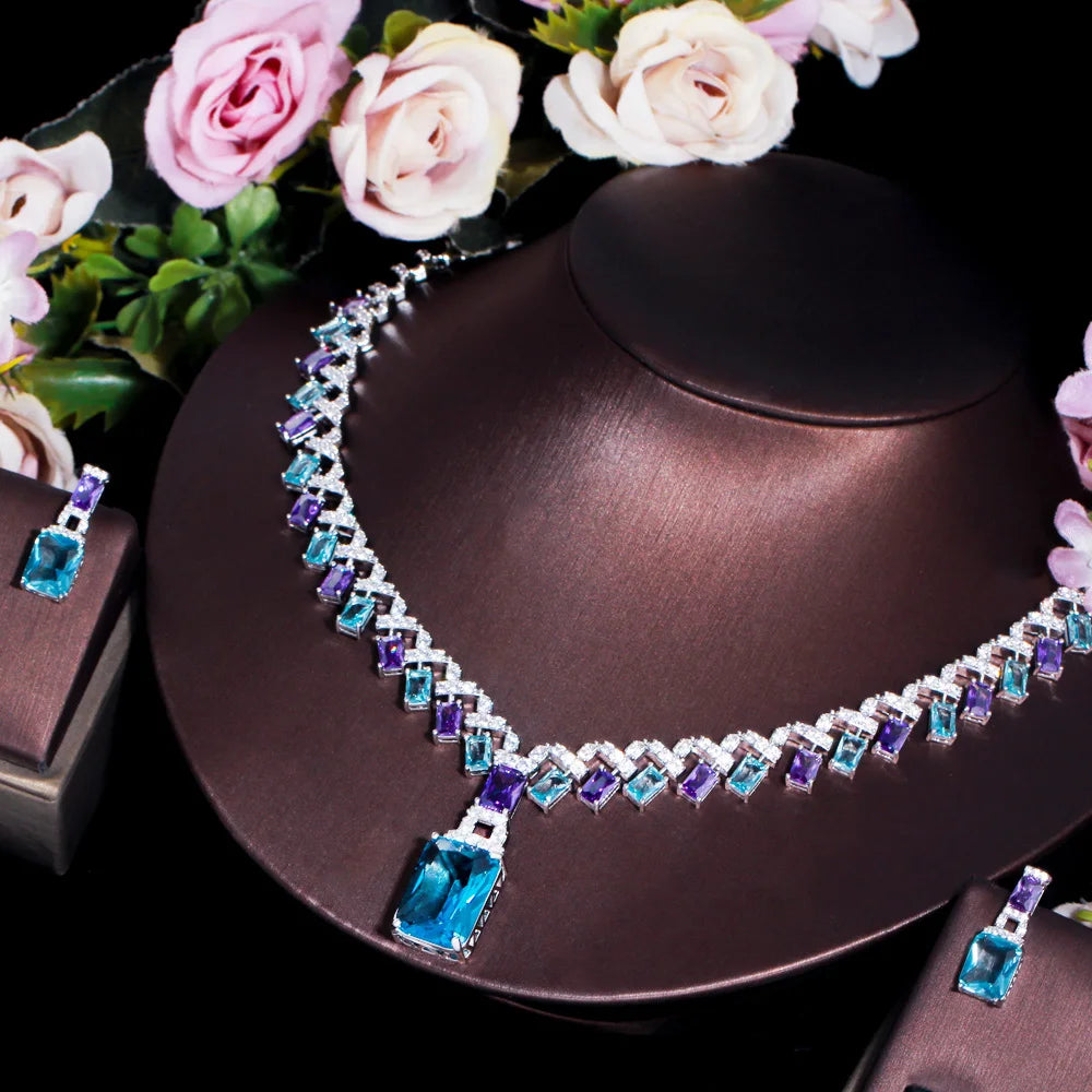 Necklaces – Water Drop Dangle – Cubic Zirconia – Purple Blue | KIMLUD