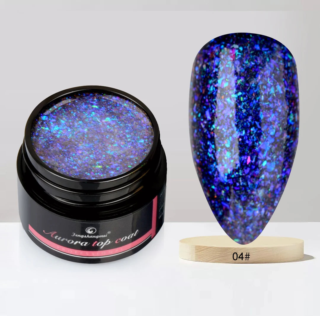 5ml Aurora Nail Gel Top Coat 12 Colors Clear UV Gel Sparkling Nail Polish Art Design Glitter Hybrid Gel Varnish