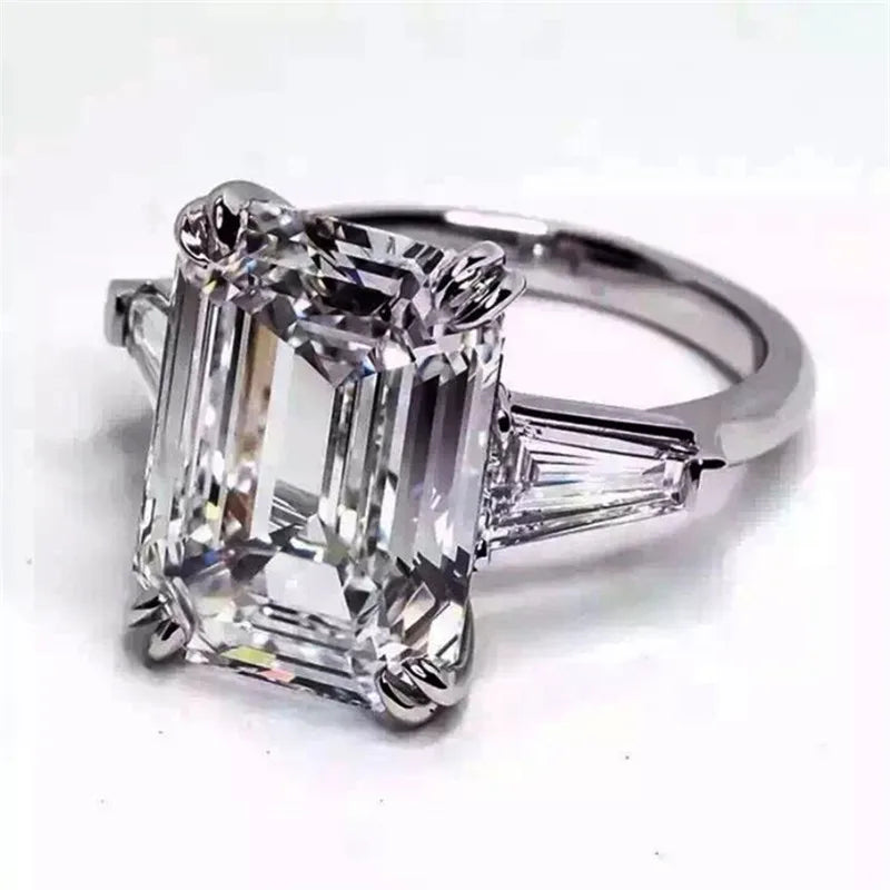 Luxury Emerald cut 4ct Lab Diamond Ring 100% Original 925 sterling silver Engagement Wedding band Rings for Women Bridal Jewelry