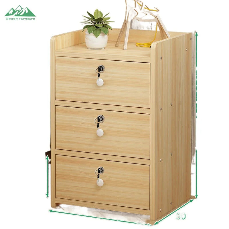 Solid Wood Bedside Cabinet With Lockable Drawers — Natural Light Wood | KIMLUD