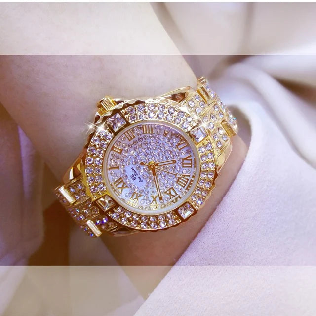 Stainless Steel Diamond Rhinestone Watch — Gold | KIMLUD