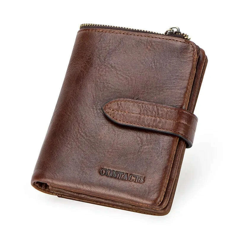 KIMLUD, CONTACT'S Luxury Brand Men Wallet Genuine Leather Bifold Short Wallet Hasp Casual Male Purse Coin Multifunctional Card Holders, style 2 coffee, KIMLUD Womens Clothes