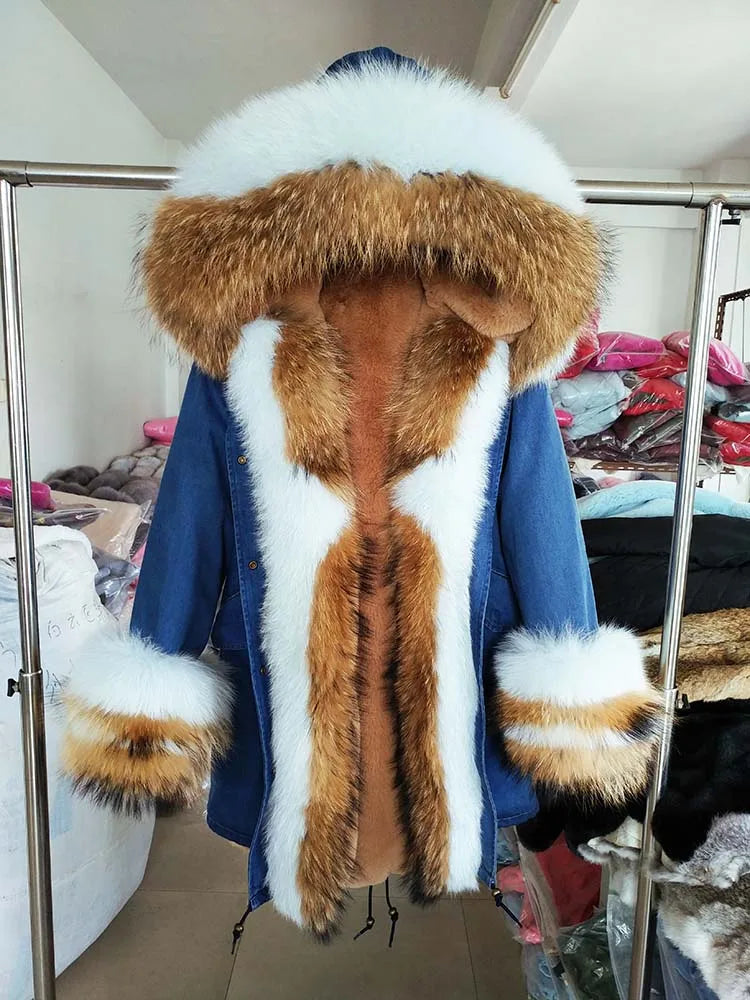 OFTBUY 2022 Long Parka Real Fur Coat Winter Jacket Women Natural Raccoon Fur Fox Fur Collar Hood Cuffs Thick Warm Outerwear New