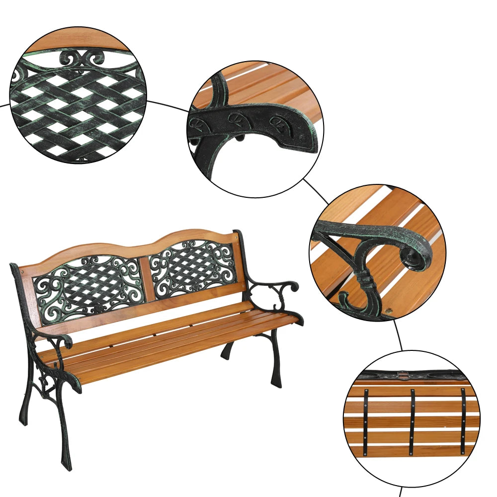 Cast Iron Frame Modern Park Garden Bench With Hardwood Slats — Bronze | KIMLUD
