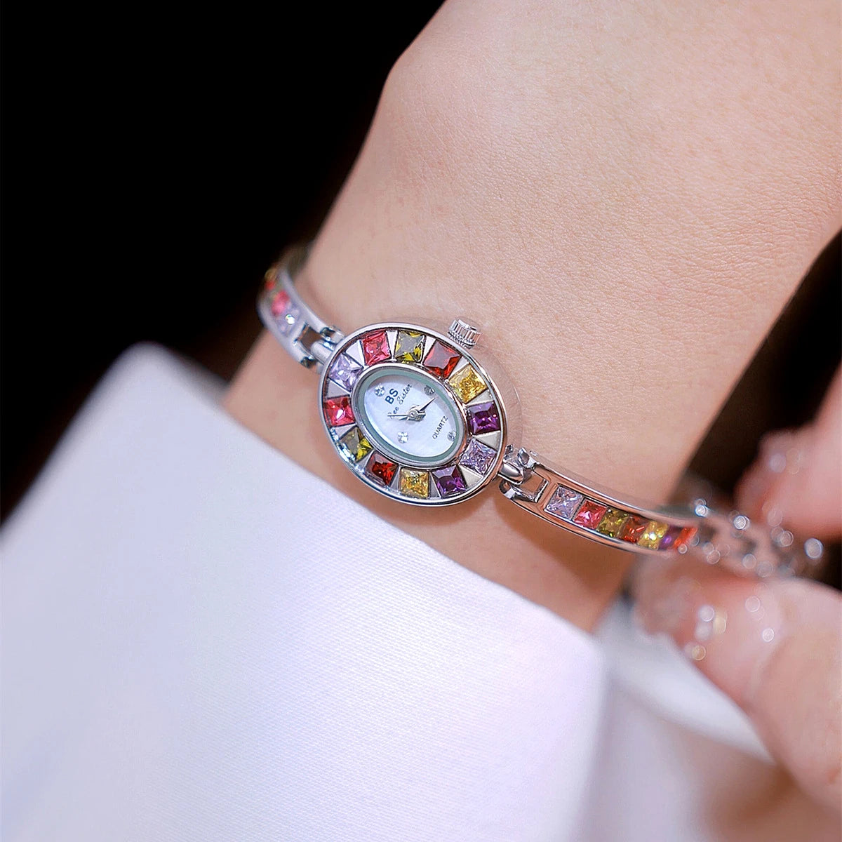 Quartz Watch Chain-Link Gradient Light — Silver | KIMLUD