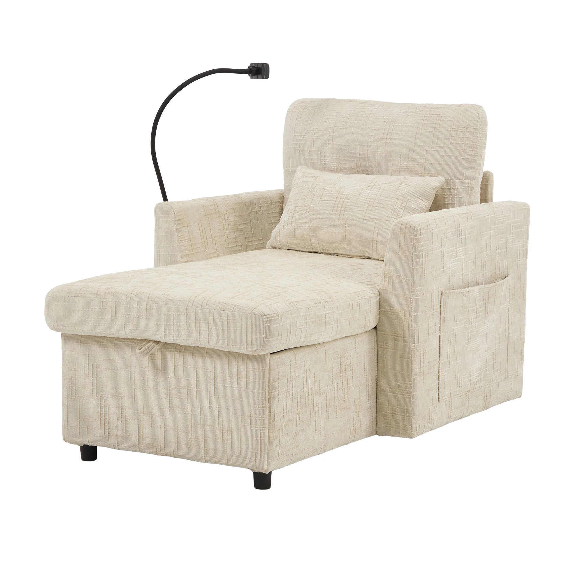 Modern Oversized Chaise Lounge Recliner Sofa with Phone Holder Chenille Fabric Single Sofa for Living Room Furniture