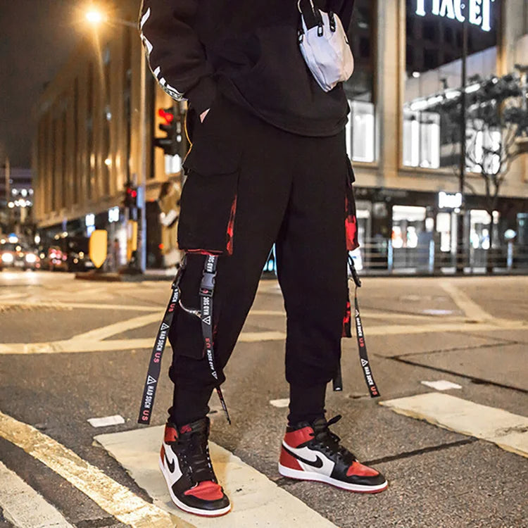 Harajuku Cargo Pants Techwear Joggers Multi Pocket Urban Streetwear Elements — Black | KIMLUD