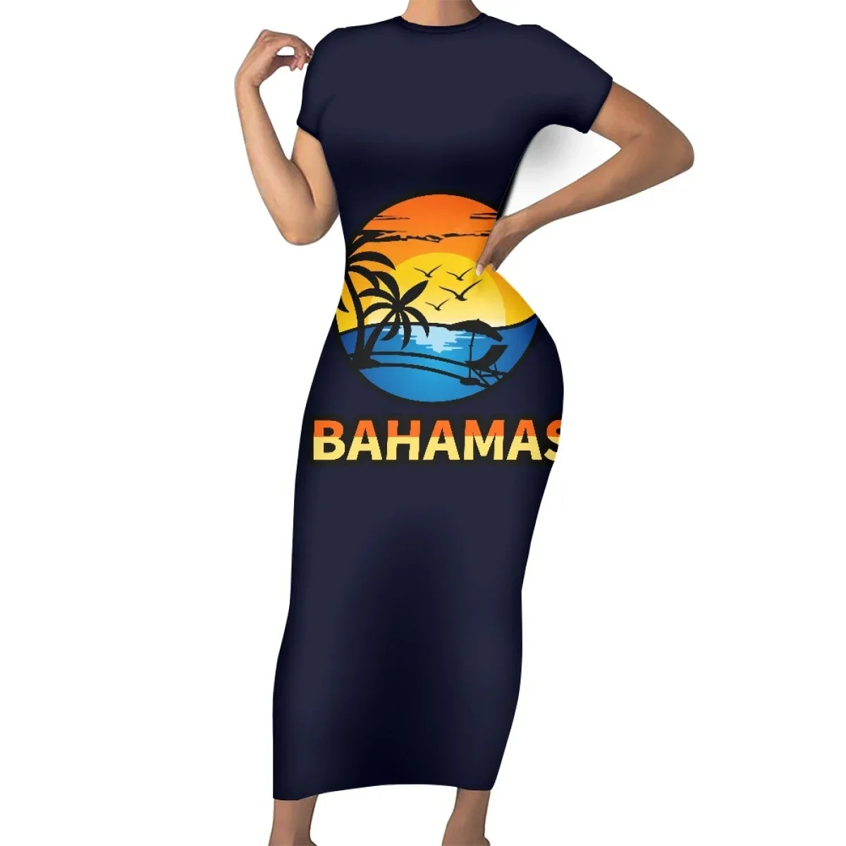 High Quality Custom Caribbean Island Print Elegant Plus Size Women's Dresses Casual Babados Bahamas Design Bodycon Dress Women