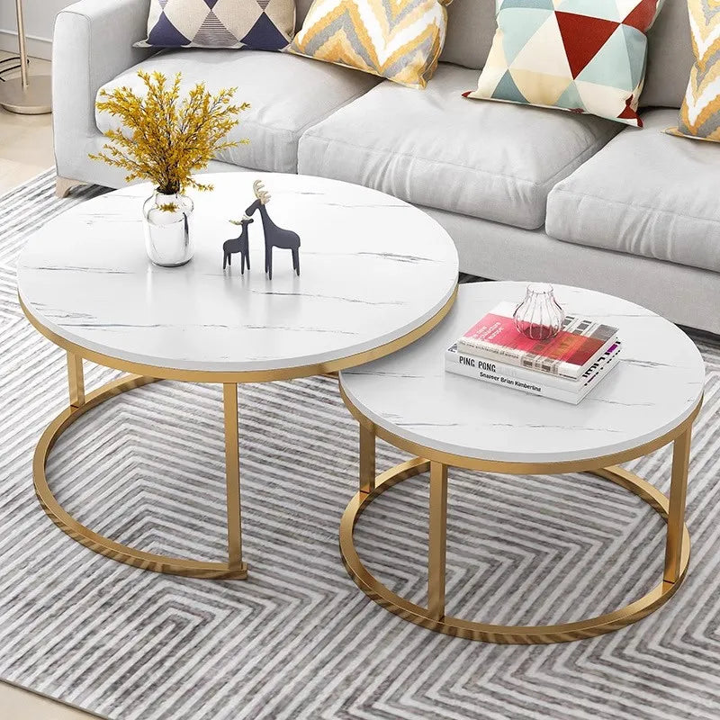 Black Marble Nesting Coffee Table Set Nordic Style — Gold | KIMLUD