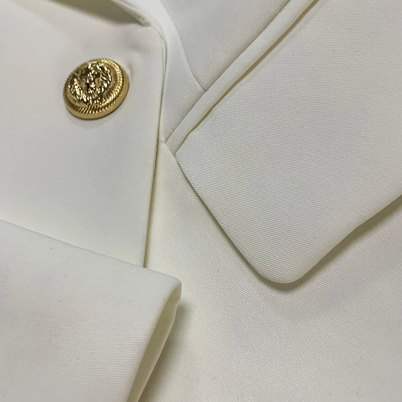 Pink Blazer Women TOP QUALITY Coat 2025 White Slim Blazer Jacket Female Double Breasted Metal Lion Buttons Women Blazers Tops