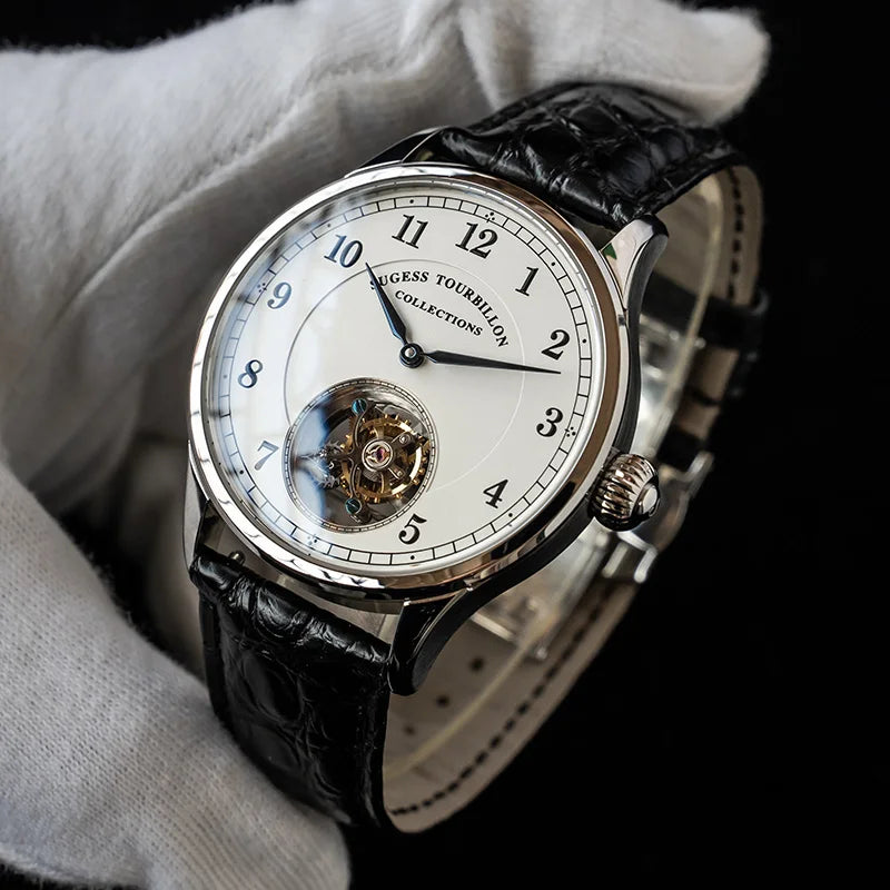Rose-Gold Skeleton Tourbillon Mechanical Wristwatch — Brown | KIMLUD
