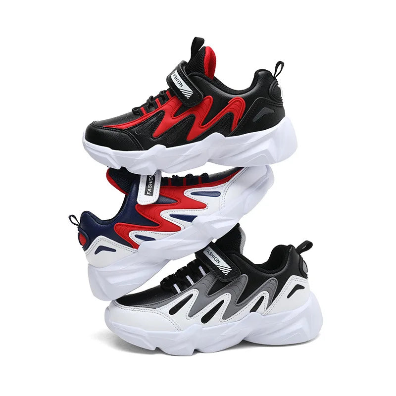 Leatherette Breathable Shoes Lightweight Runner For Kids — Black | KIMLUD