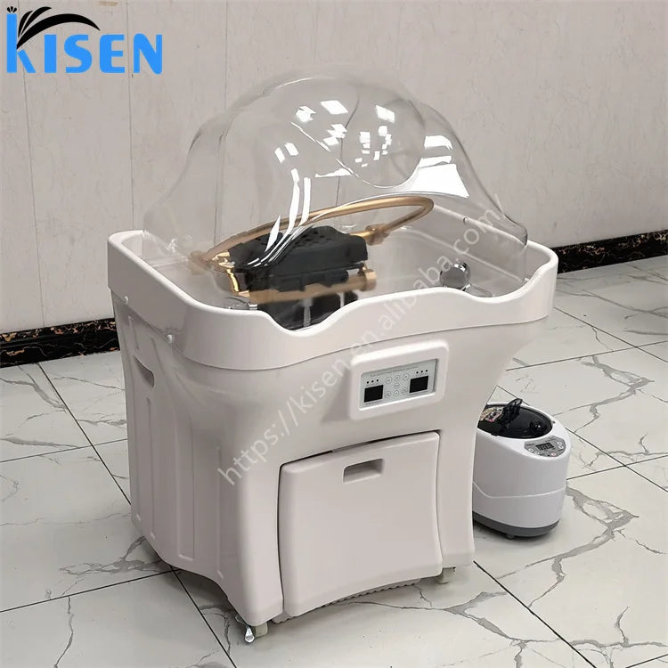 PU Leather Hair Washing Bed Integrated Basin On Wheels — White | KIMLUD