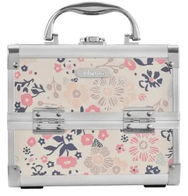 Fashionable Girls Cosmetic Case with Mirror for Artist 2 Trays Lockable Aluminum Makeup Train Case Travel Beauty Storage Case