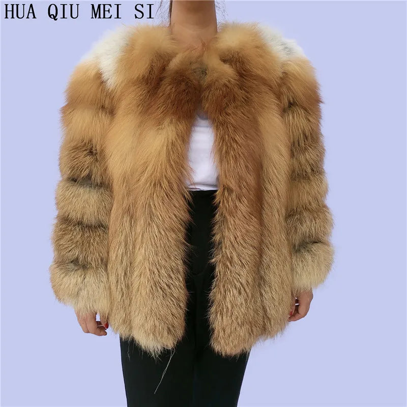 Women's clothing fur coat  red fox coat vertical stripe silver fox red fox fur coat  fox fur coat women's natural fur coat coat