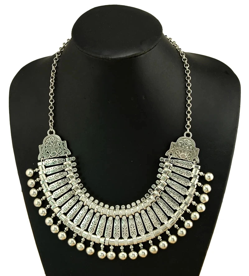 Collar Necklace - Big Chunky - Tibetan Silver - Silver | KIMLUD