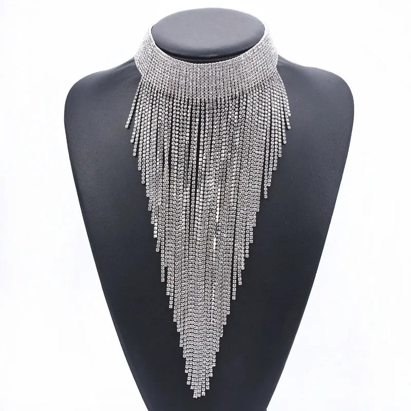 Choker Necklace – Multilayer Coin Collar – Rhinestone Tin Alloy | KIMLUD