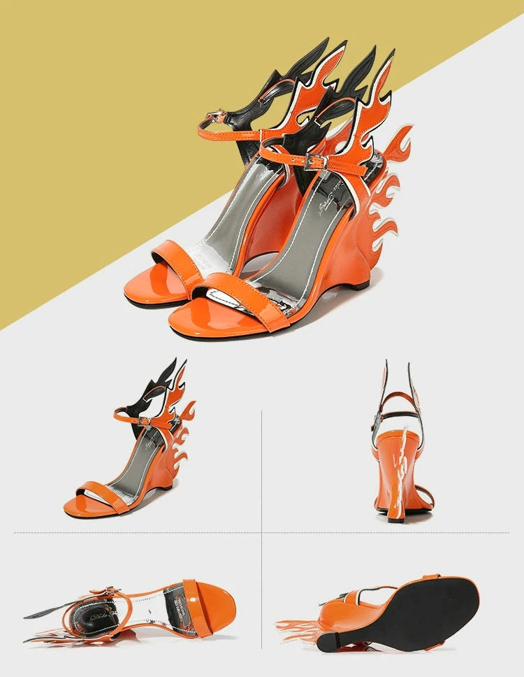Patent Leather Gladiator Platform Wedge Sandals — Orange | KIMLUD