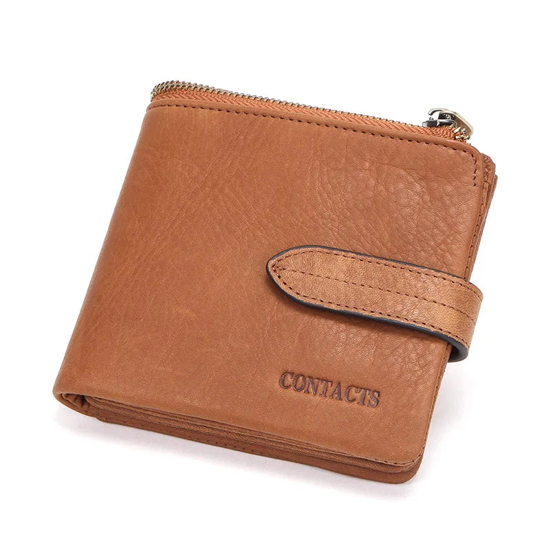 KIMLUD, CONTACT'S Luxury Brand Men Wallet Genuine Leather Bifold Short Wallet Hasp Casual Male Purse Coin Multifunctional Card Holders, style 1 brown, KIMLUD Womens Clothes