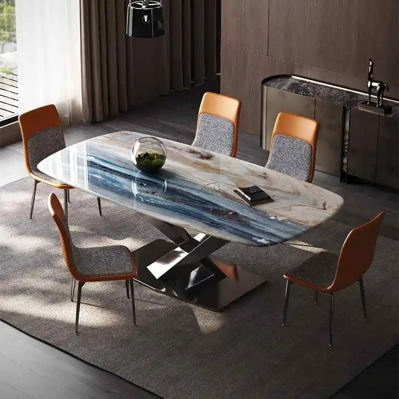 Nordic Modern Luxury Marble Dining Table with Extendable Metal Legs Hot Sale Home Furniture Stone Style Living Room