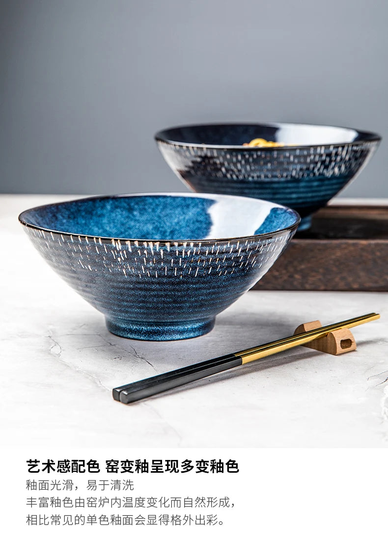 Ceramic Noodle Bowls Large Set — Cobalt Blue | KIMLUD
