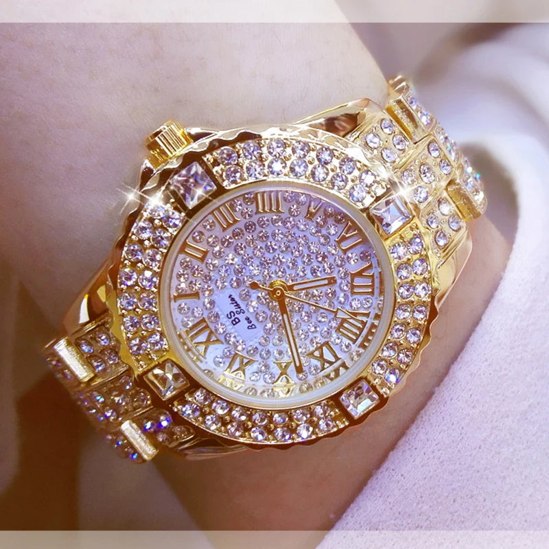 Stainless Steel Diamond Rhinestone Watch — Gold | KIMLUD