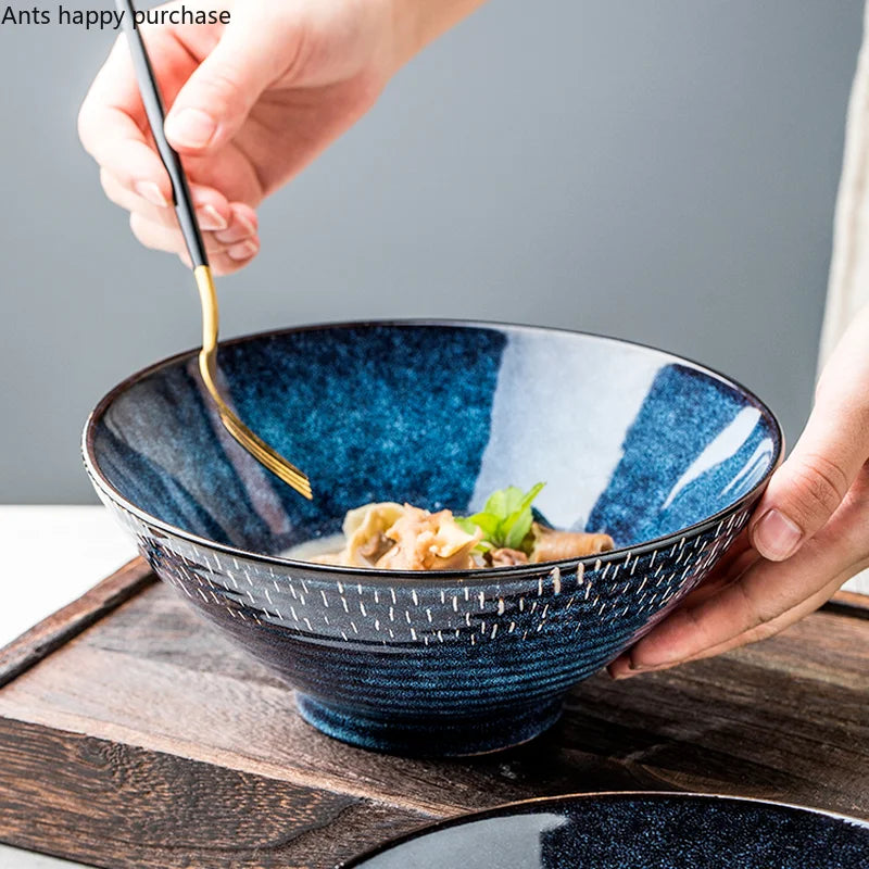Ceramic Noodle Bowls Large Set — Cobalt Blue | KIMLUD