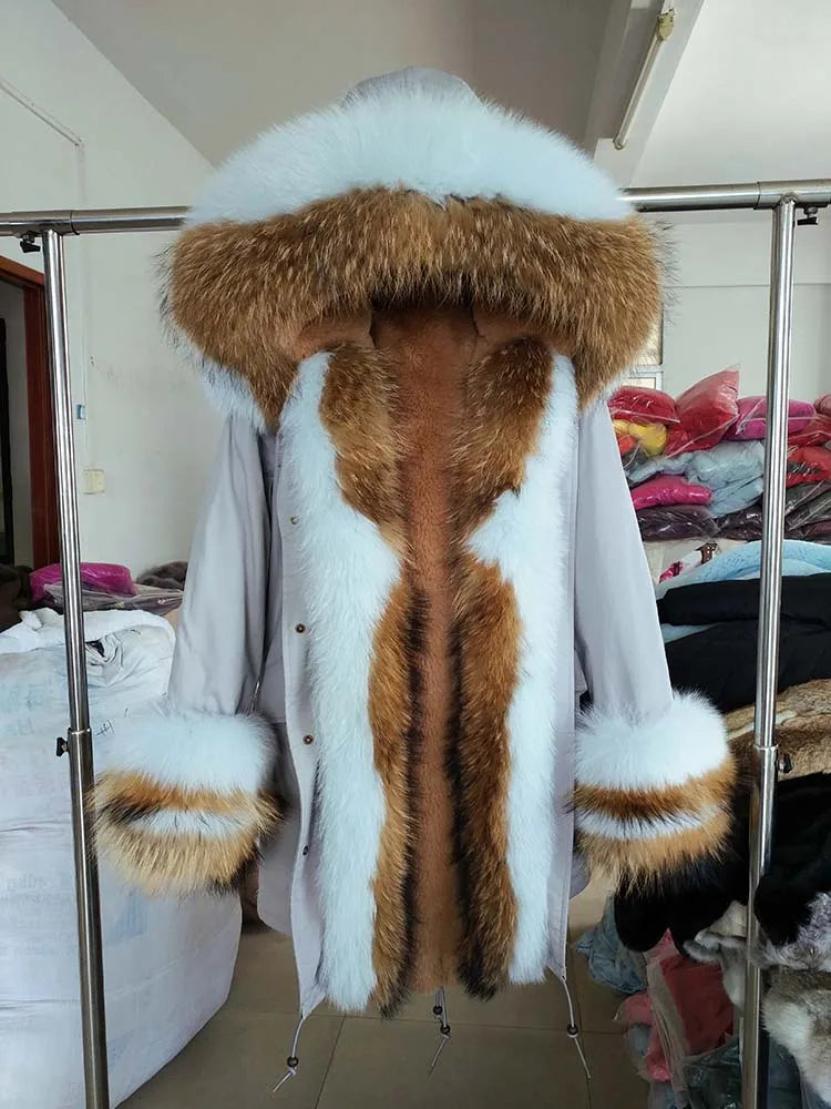 OFTBUY 2022 Long Parka Real Fur Coat Winter Jacket Women Natural Raccoon Fur Fox Fur Collar Hood Cuffs Thick Warm Outerwear New