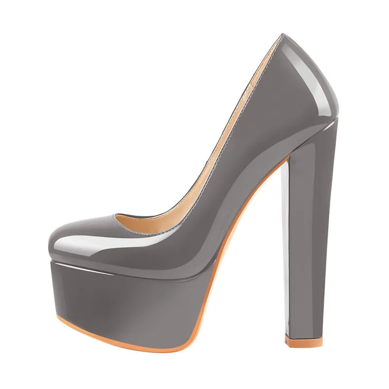 Pumps – Platform Round Toe High Heels Slip-On – PU | KIMLUD