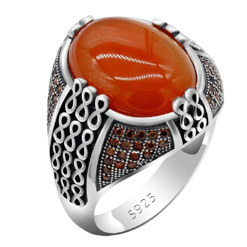 Lapis Lazuli Stone for Men 925 Sterling Silver Blue Stone Vintage Stripe Ring Turkish Thai Silver Jewelry for Male Women Gift - KIMLUD