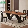 Solid Wood Dining Table Rectangular Form With Sculptural Curved Legs For Modern Homes — Natural Wood | KIMLUD