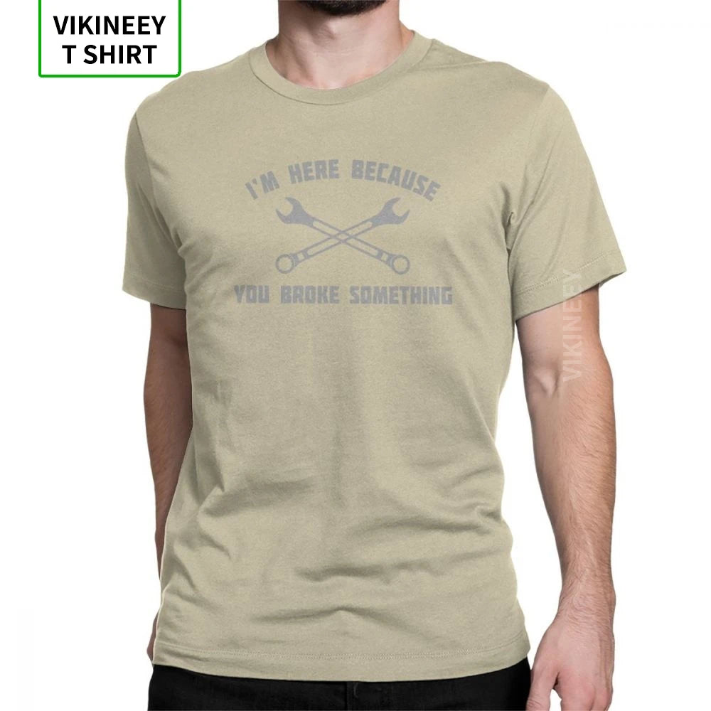 Men's T Shirt – Mechanic Car Print – Cotton Short Sleeve – Black | KIMLUD