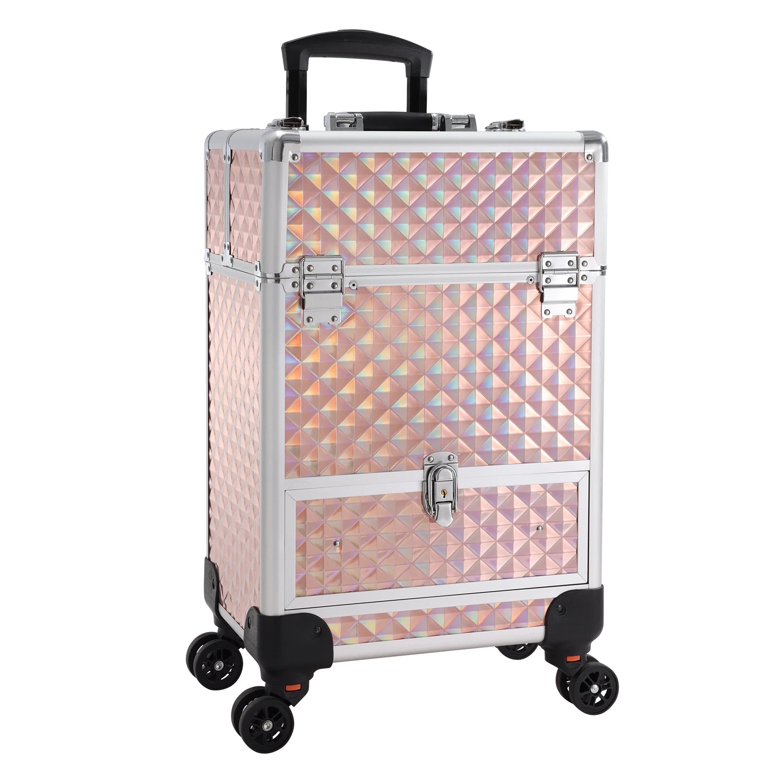 2025 Portable Makeup Case with Large Capacity Drawer Open Closure Train Case Trolley Organizer for Beauty Professionals