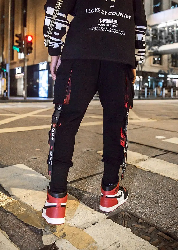 Harajuku Cargo Pants Techwear Joggers Multi Pocket Urban Streetwear Elements — Black | KIMLUD