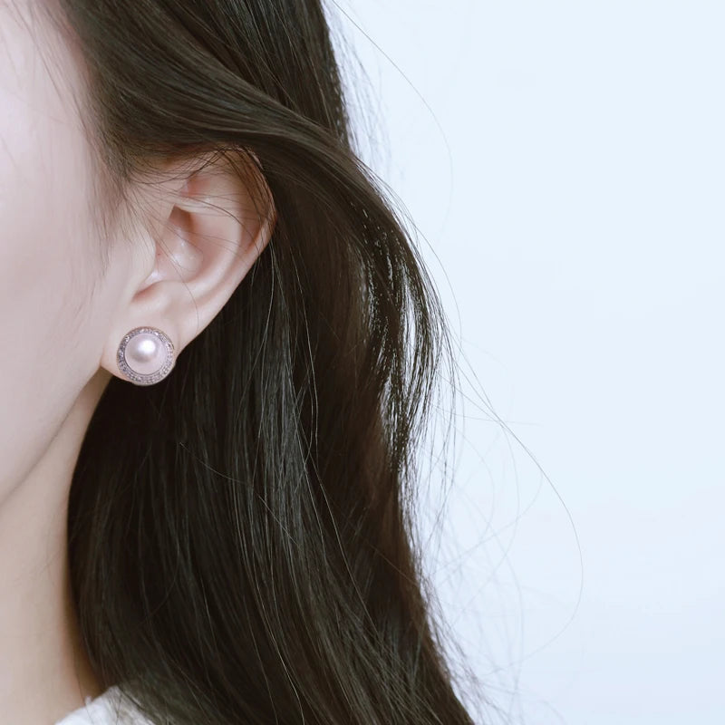 Sterling Silver Pearl Stud Earrings Natural Freshwater Pearl — White | KIMLUD