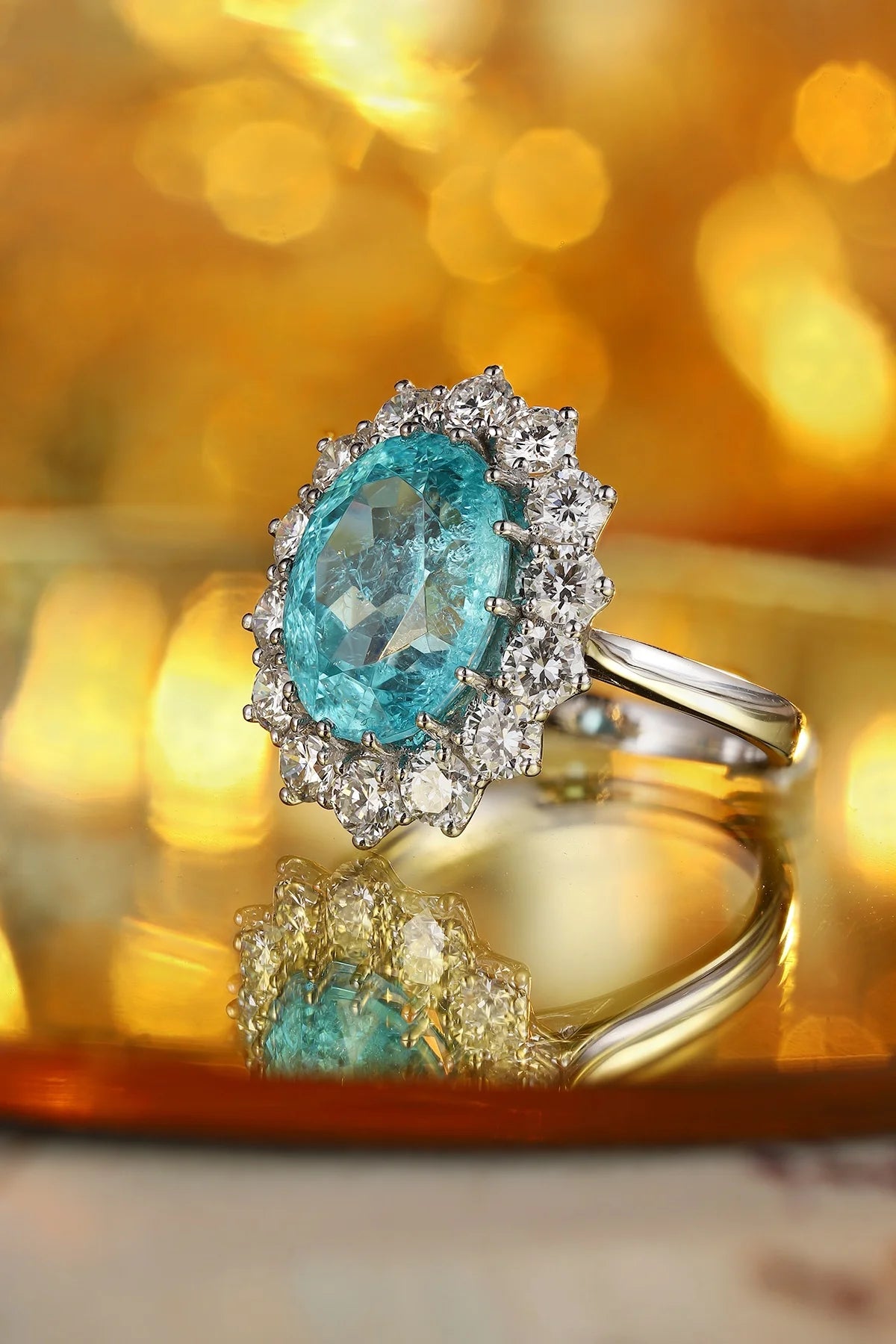 Platinum Plated Ring With Oval Lab-Grown Diamond Halo — Platinum | KIMLUD